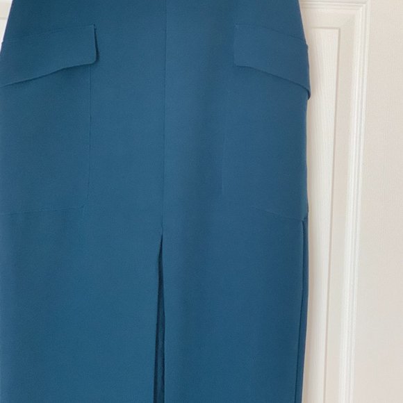 SKIRT FULL LENGTH Teal Blue Unusual Front Slit Cargo Style Pockets Sz 6 - Picture 7 of 14